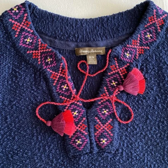 Tommy Bahama Eden Bay Tassel Tunic Beach Sweater embroidered tassel ties Size M - Picture 4 of 16